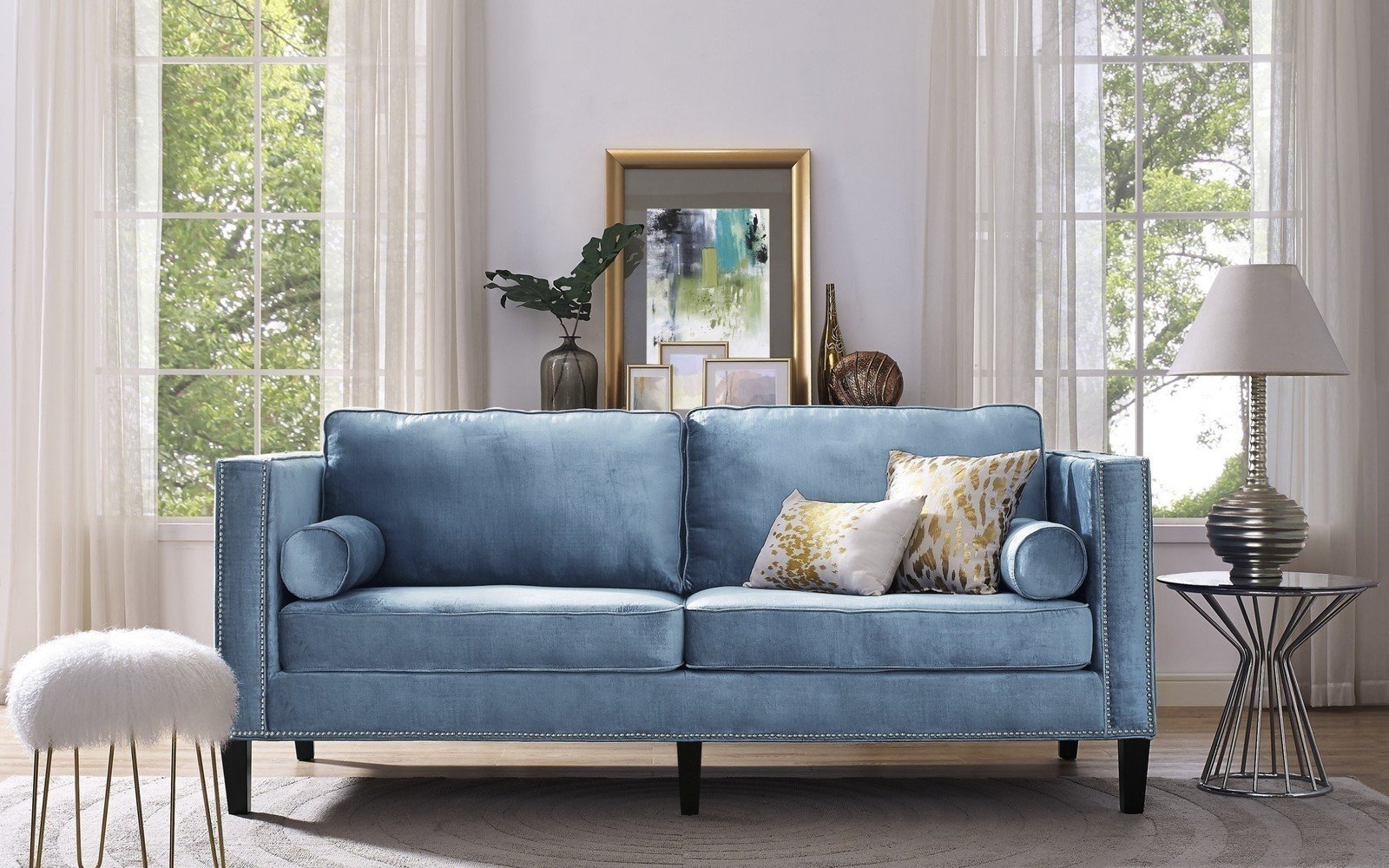 Tov furniture cooper blue velvet sofa