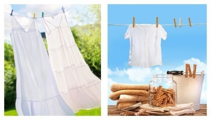 Washing white clothes hanging