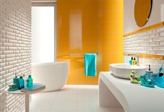 Желто серая плитка в ванной